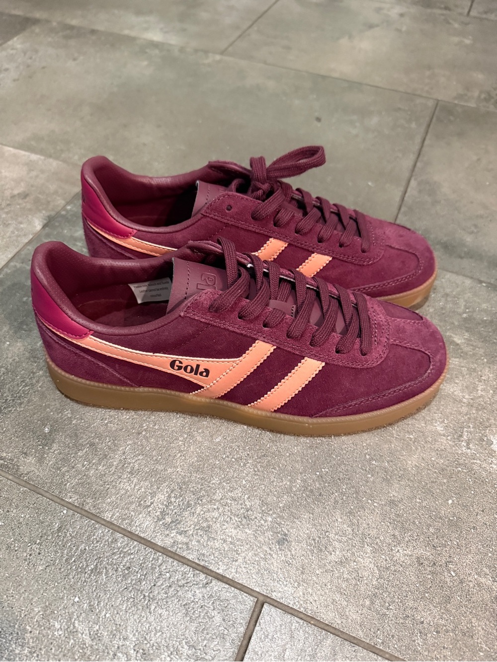 Gola Women's Suede Viper Trainer in Burgundy with Peach Stripes